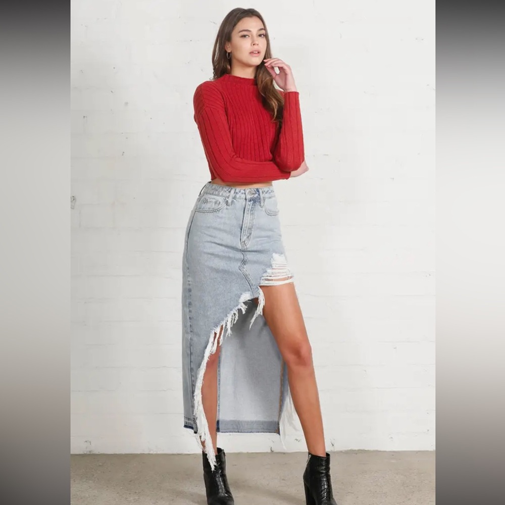 Asymmetrical Light Blue Denim Skirt